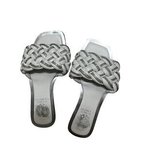 Vince Camuto dressy women's slip on sandals, white and silver size 6.5